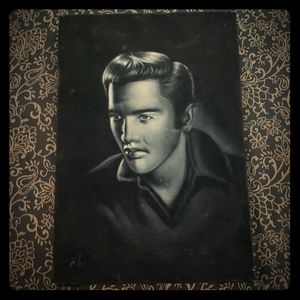 Fresh From the 70's Black Felt Elvis Painting